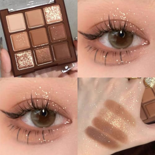 Punk Brown Glitter Eyeshadow 9 Colors, Palette Shadow Pigment, Brown Cool Tone Earth Tone Palette, Brown Eyeshadow Palette-02#Brown