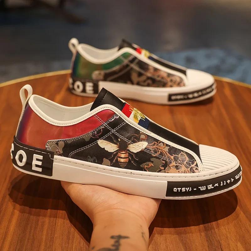 

Shoes for Men Leather Casual Shoes Men Sneakers Spring Trend Print Flat Skateb Male Shoes Man Youth Street Cool Slip-on Loafers 38
