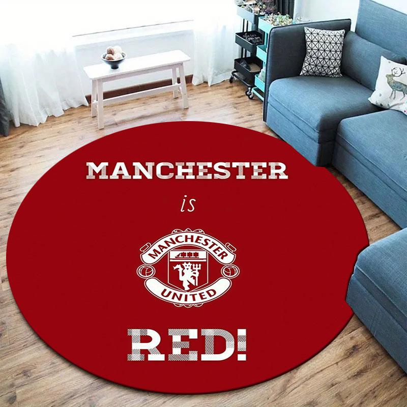 Manchester United F Round Area Rug,Carpet Rug for Living Room Bedroom Sofa Playroom Decor,Non-slip Floor Mat