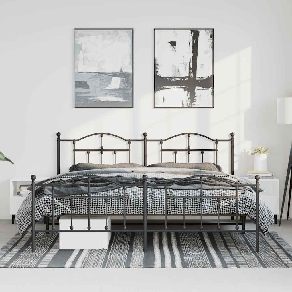 Metal Bed Frame with Headboard and Footboard Black 193 X 203 Cm