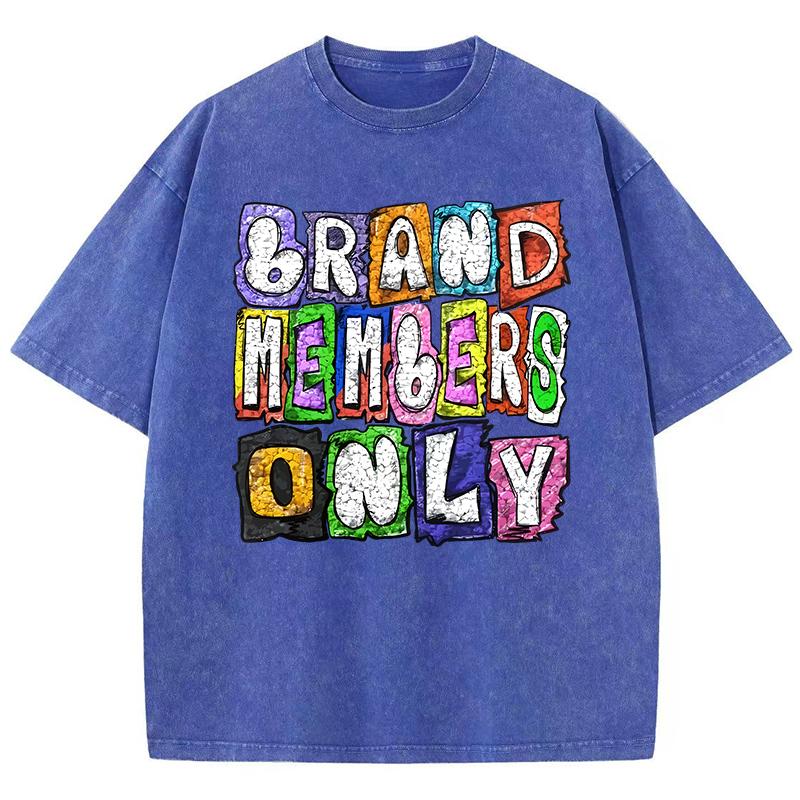 Cotton Womens Acid Wash T-Shirts Brand Members Only Letter Printed Tees Distressed Crewneck Oversized Tops Casual Clothes
