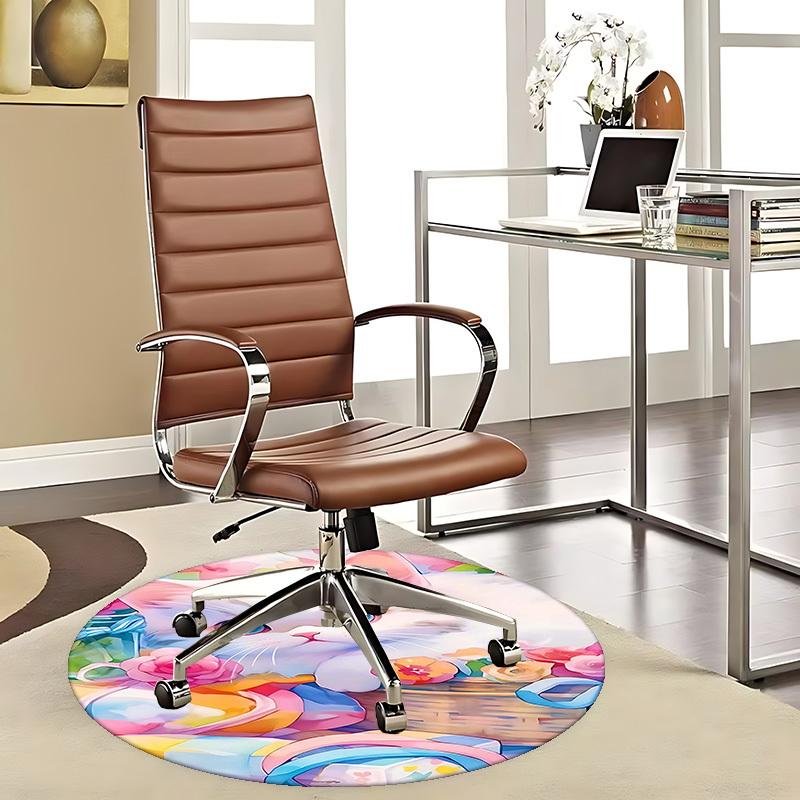 

1pc Anime Design Round Carpet Cute Cat with Flowers Chair Mat for Office Home Decor, All Seasons 80cm