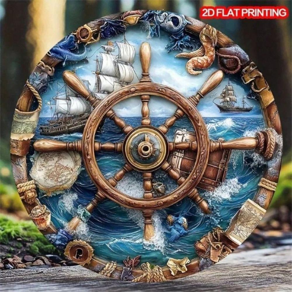 Retro Steampunk Marine Sign 8 Inch Round Metal Plaque Home Garden Decor