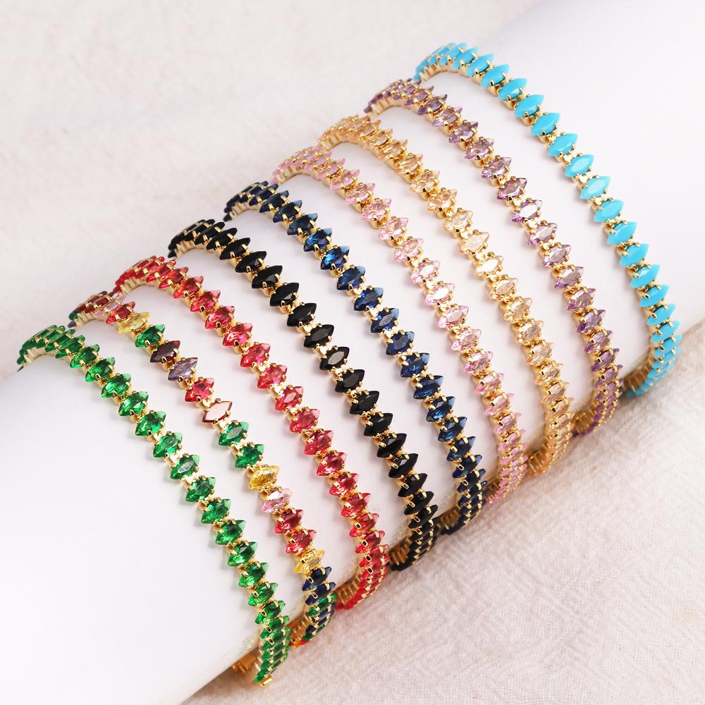 10 Colors Luxury CZ Tennis Cubic Zirconia Gold Silver Color Iced Out Chain Bracelet Bling Jewelry for Women Party Gift