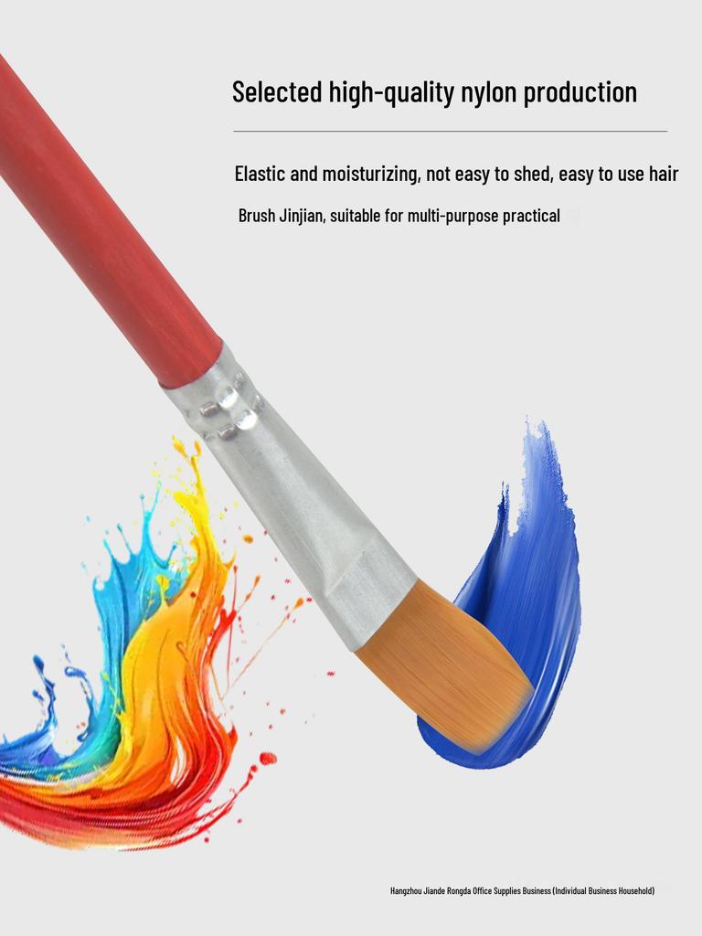 Red Handle Nylon Flat Brush Set for Oil, Acrylic, Watercolor & Gouache