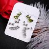 Fashion Personality Bohemian Feng Shui Drop Geometric Green Crystal Leaf Earrings Stud Earrings Three-Piece Set Women