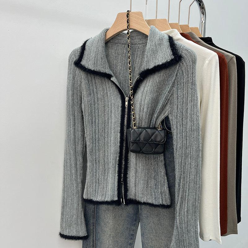 Retro Autumn Sweater Women Unique Vintage Knit Cardigan Chic Collar