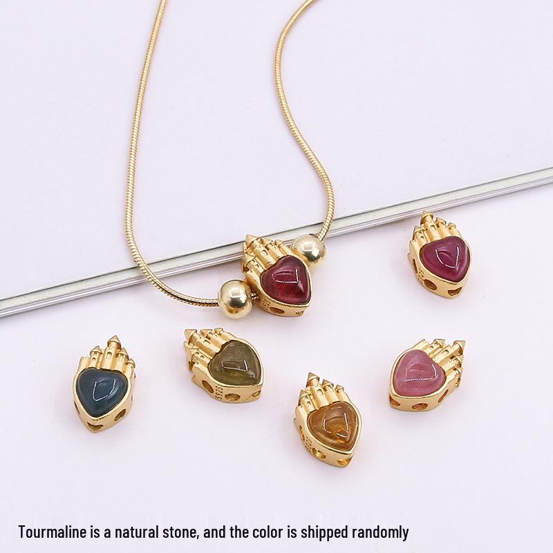 

S925 Sterling Silver Heart-Shaped Rainbow Tourmaline Spacer Beads Pendant.