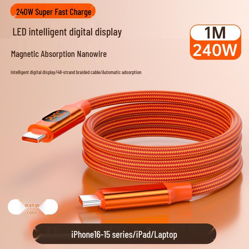 100W Magnetisches USB-C-Kabel Kompatibel mit Apple, 48-adrige Aluminiumlegierung für Autos
