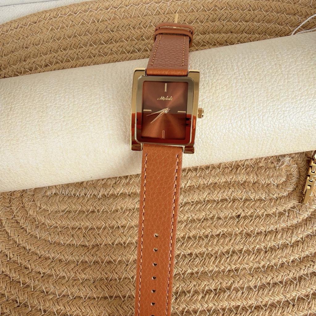Belt Watch Caramel Color Square Simple Waterproof Women'S Watch