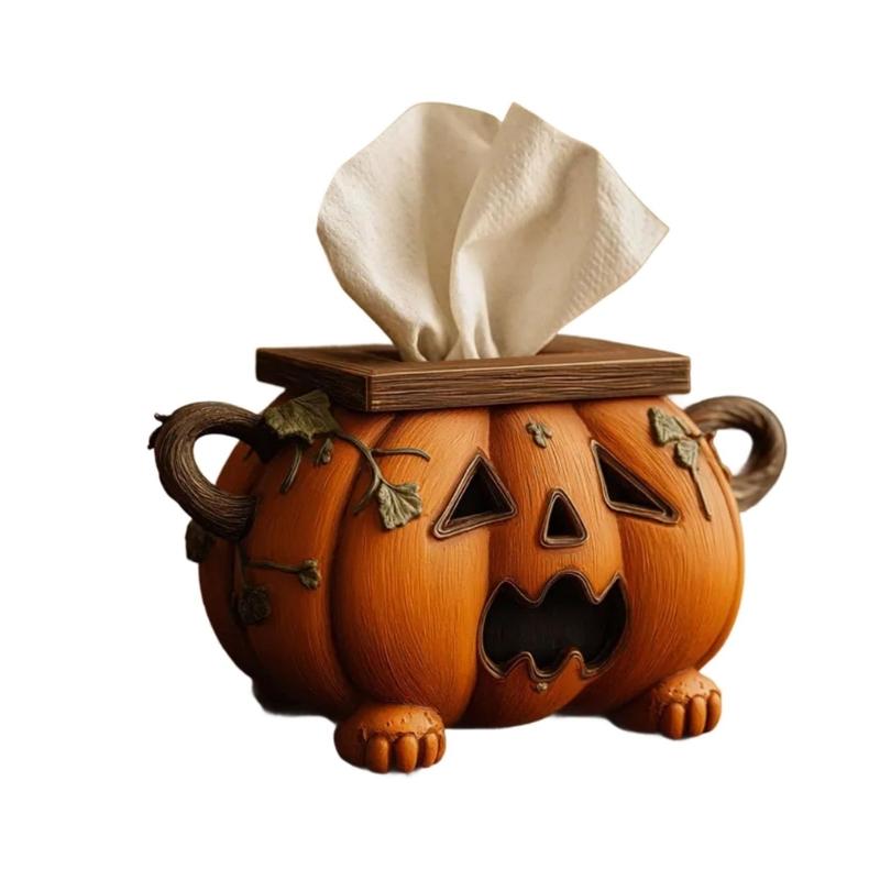 

Halloween Pumpkin Tissue Box Organiser For Home Office Party Decoration Resin Construction Napkin Dispenser 1