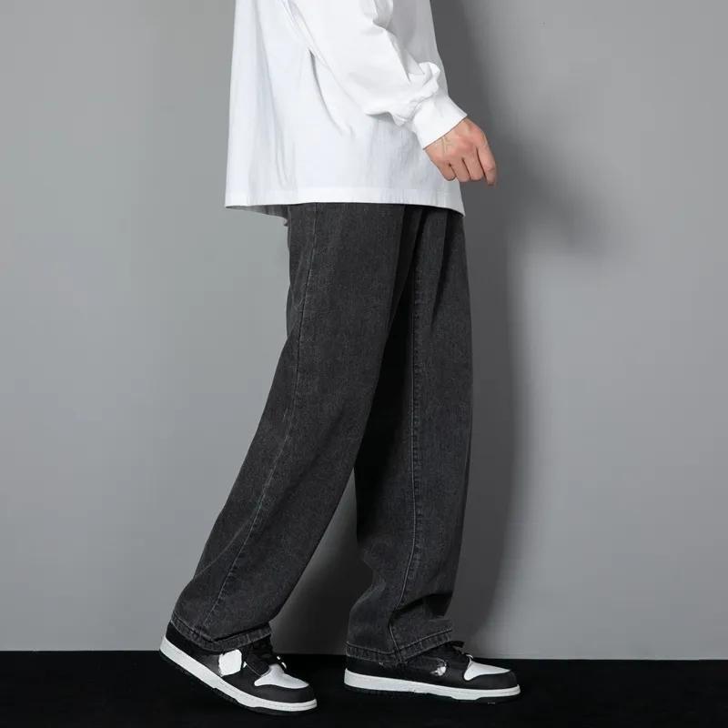New Korean Men's Casual Long Jeans Classic Man Straight Denim Wide-leg Pants Solid Color Baggy Male Student Trousers