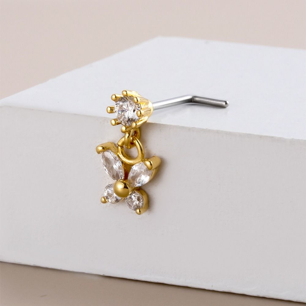Mode Edelstahl Piercing Nasenstecker Kristall Zirkon Goth Schmetterling Anhänger Nasenring L Schraubstange Pierc Körper Schmuck Damen