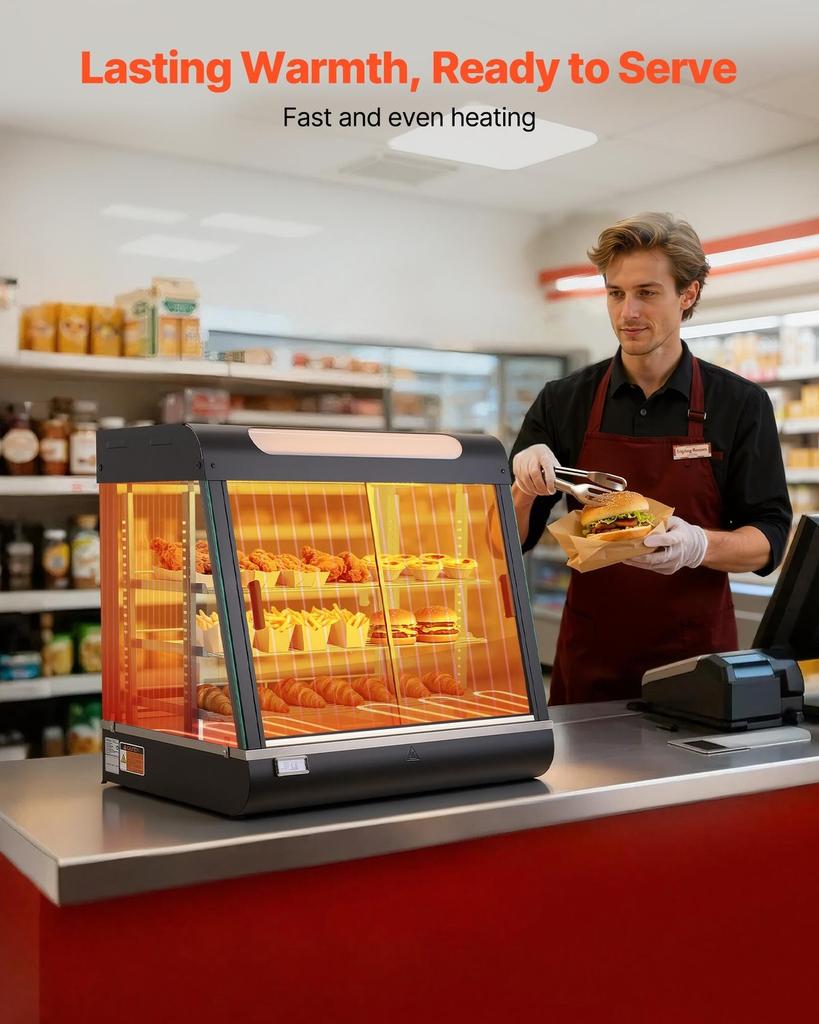 3-Tier Commercial Food Warmer Display, 1200W Food Display Warmer with LED Light, Top Storage and Adjustable Shelves, 30-85 Steam Heating, 106Qt/100L