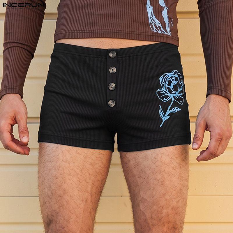 INCERUN Men's Elastic Waist Print Slim Fit Gym Shorts Athletic Workout Short Pants Sleep Bottom