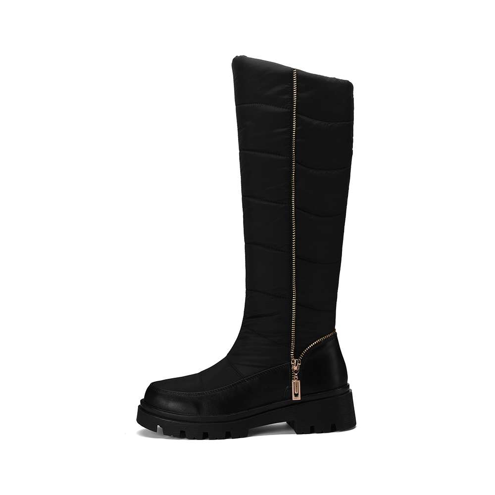 Krazing Pot PU Down Boots Cold-resistant Winter Shoes Med Heels Size 44 Super Size Snow Boots Zipper Round Toe Keep Warm Thigh High Boots