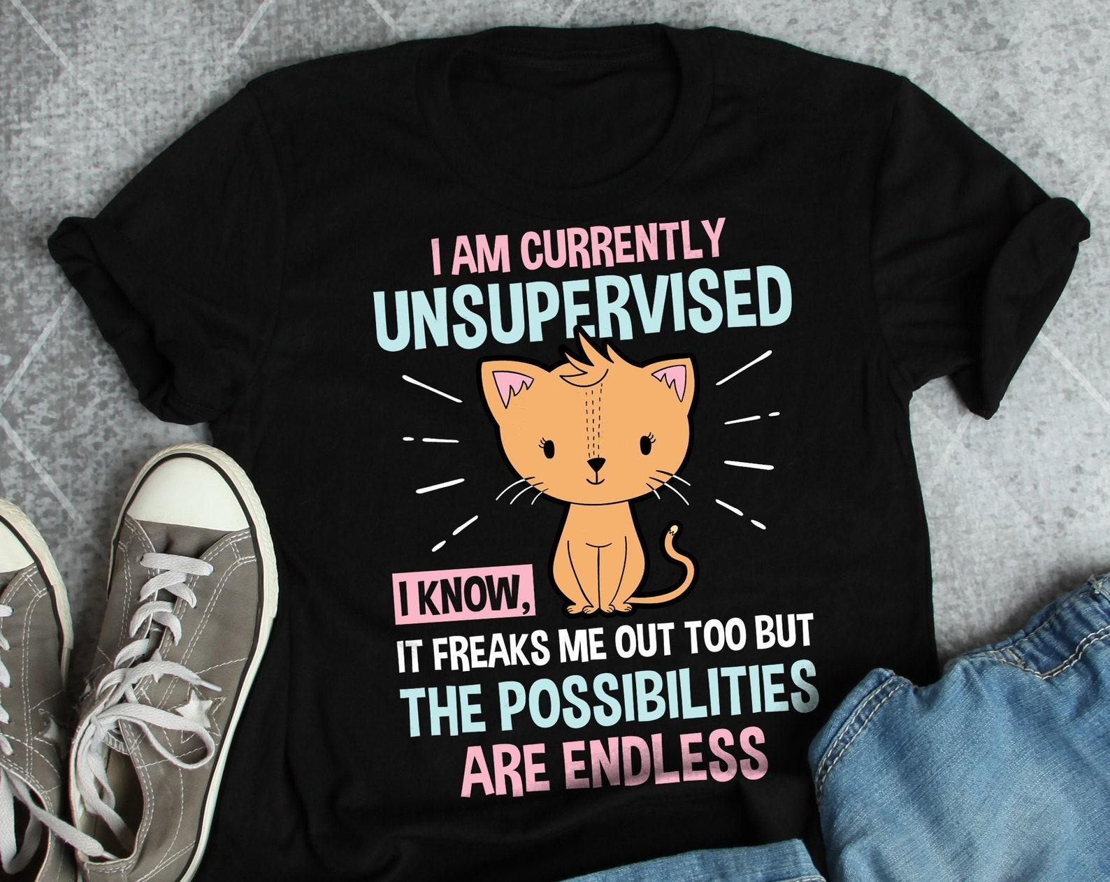 Funny Cat Shirt,  , Cat Lover Gift, Cute Cat T-shirt, Cat Lover Tshirt, Pet Graphic Tee, Cat Lover Top, Currently Unsupervised 130