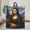 Van Gogh Style Art Mona Lisa Blanket Adults Flannel Throw Blanket For Living Room Cozy Quality Bedspread Gift