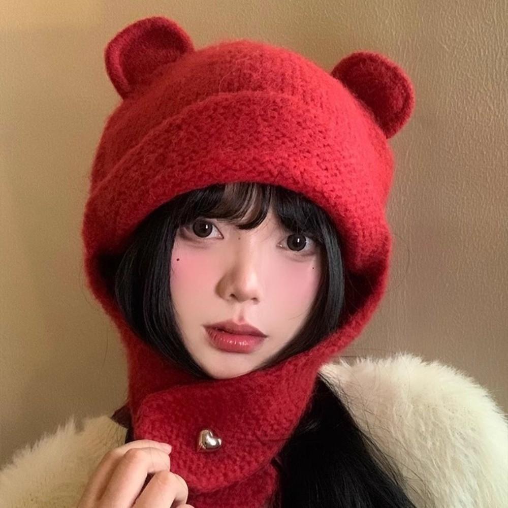 Winter Autumn Warm Beanie Hats Cute Ear Protection Cap Fashion Bear Ear Knitted Cap  Streetwear