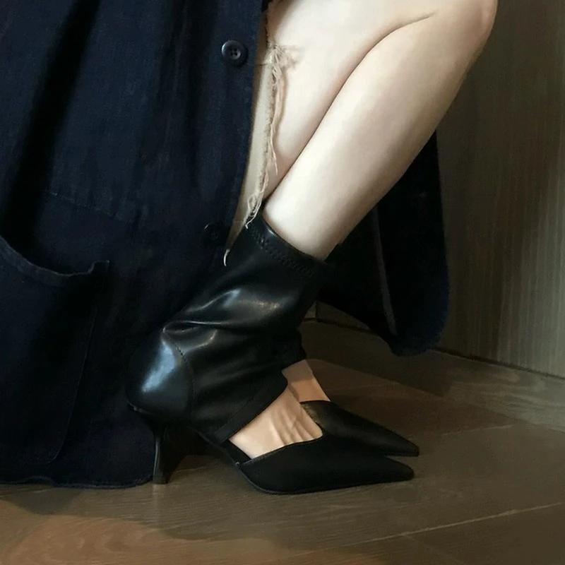 New Sexy Women Ankle Boots Pointed Toe Hollow Thin High Heels Black Beige Brown Stiletto Stretch Botas Autumn Summer Sock Boots