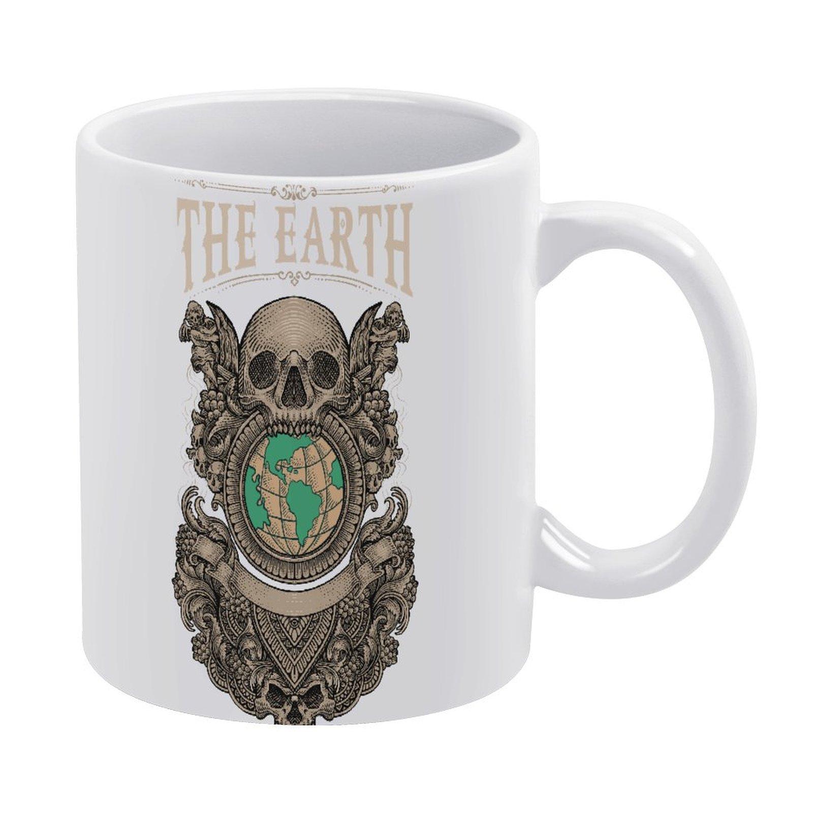 

11oz White Ceramic Coffee Mug with Printed Sides, Comfortable Grip and Glossy Finish, Ideal for Daily Hot Beverages