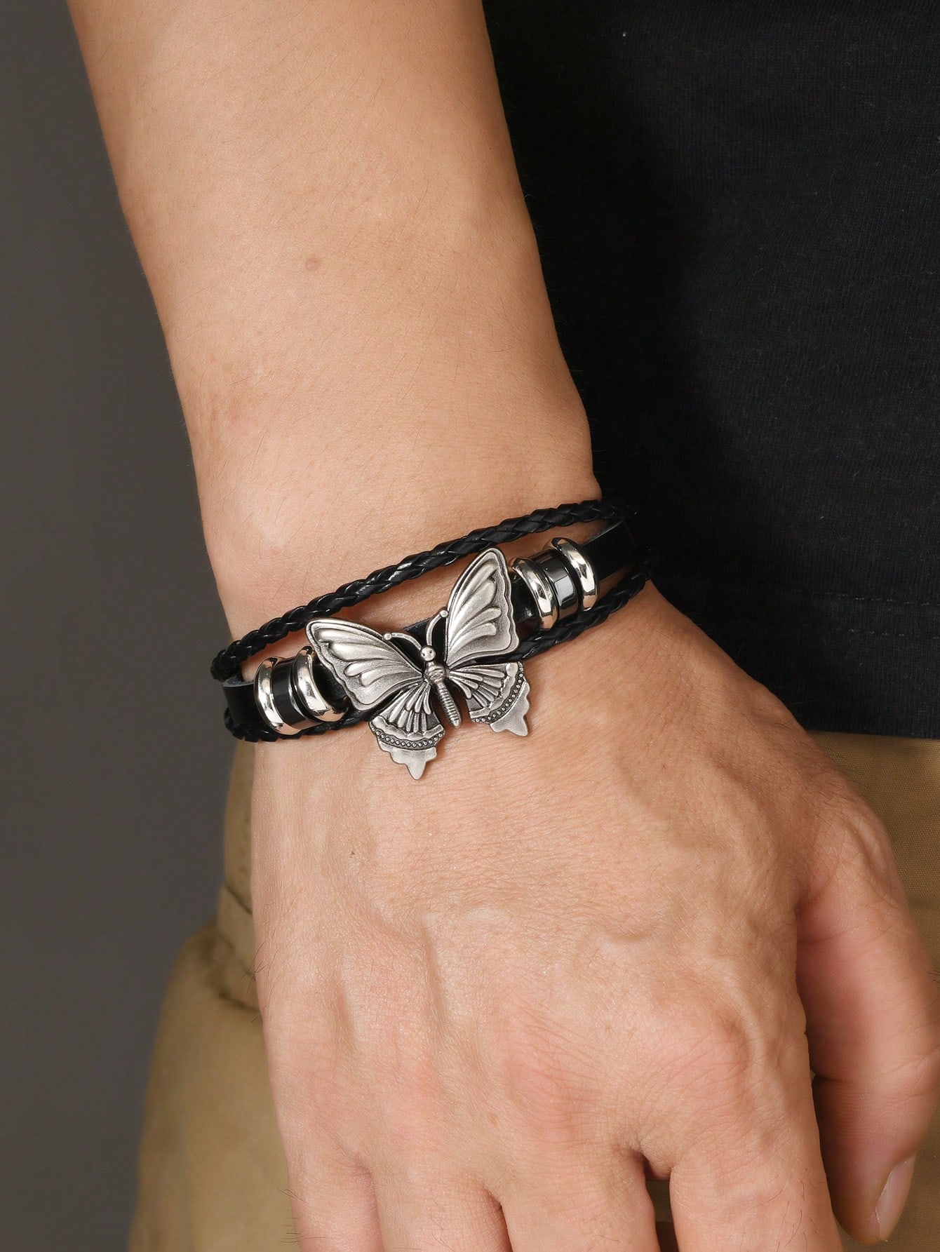 

1 шт. Мужской классический кожаный браслет-бабочка, повседневный браслет, мужские украшения Butterfly&one-size чёрный