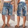 Cross-border 2026 Spring and Summer New European and American High-waisted and Thin Wide-leg Five-point Pants Random Flower-printed Denim Shorts