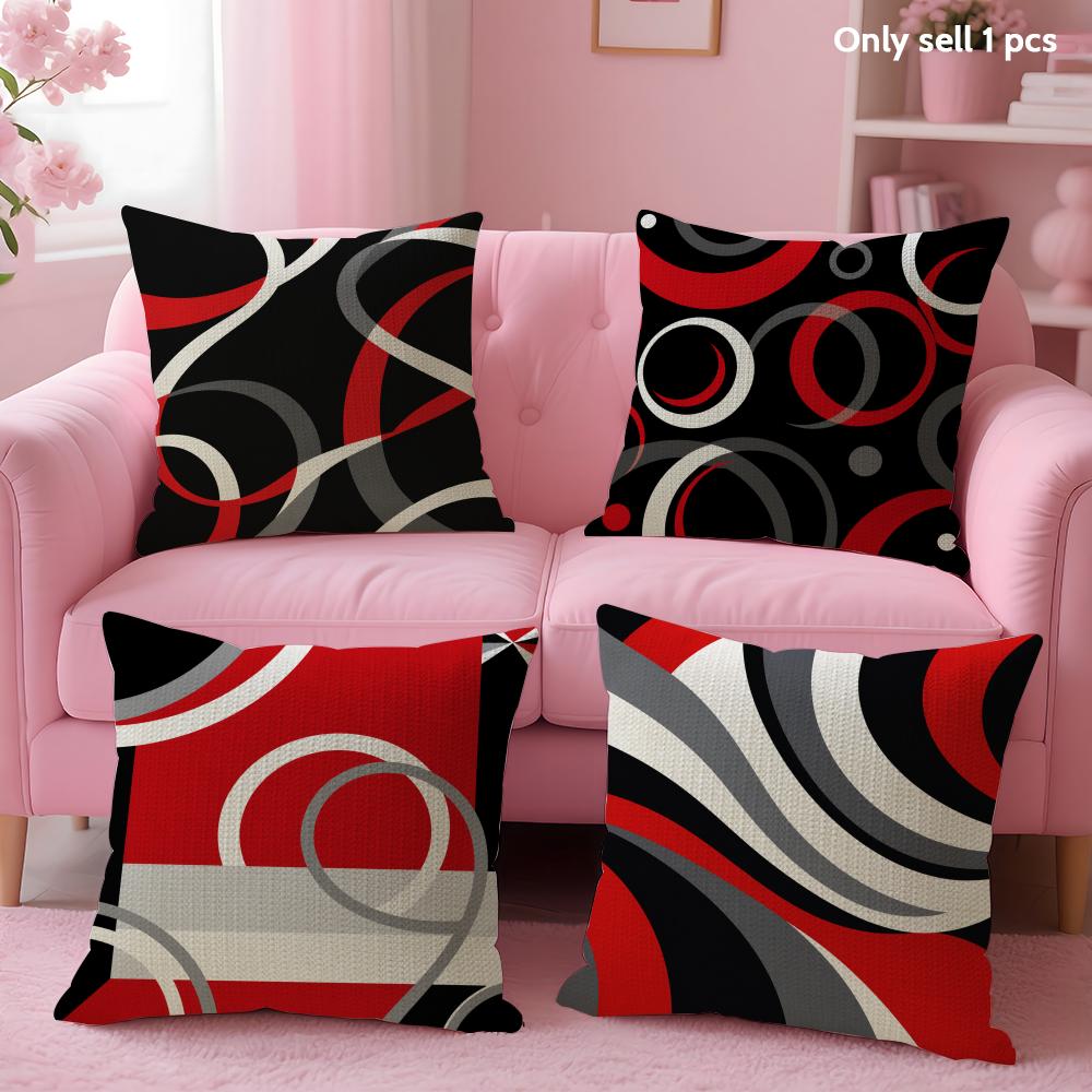 Black and Red Lines Cushion Cover Natural Linen Organic Fabric DoubleSided Printing Sofa Home Decor Gift Pillow Case