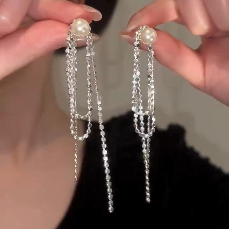 Unique Pearlescent Shimmer Long Tassel Earrings - Elegant, Cool Style Stud Ornaments