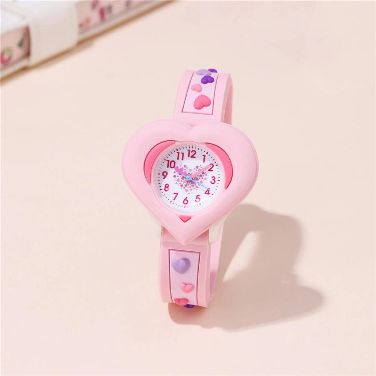 

1/2pcs-Cute heart-shaped quartz watch for girls - silicone strap, suitable for Christmas gifts, birthday gifts