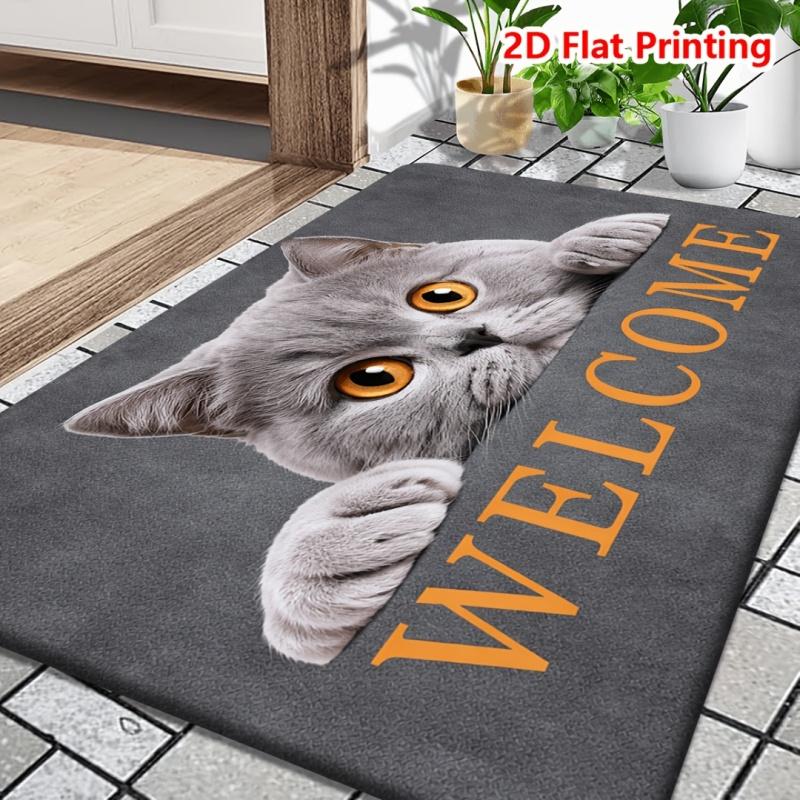 Black Cat Welcome Paw Print Doormat Non Slip Washable Entrance Rug Indoor Front Door Floor Mat Home Decor