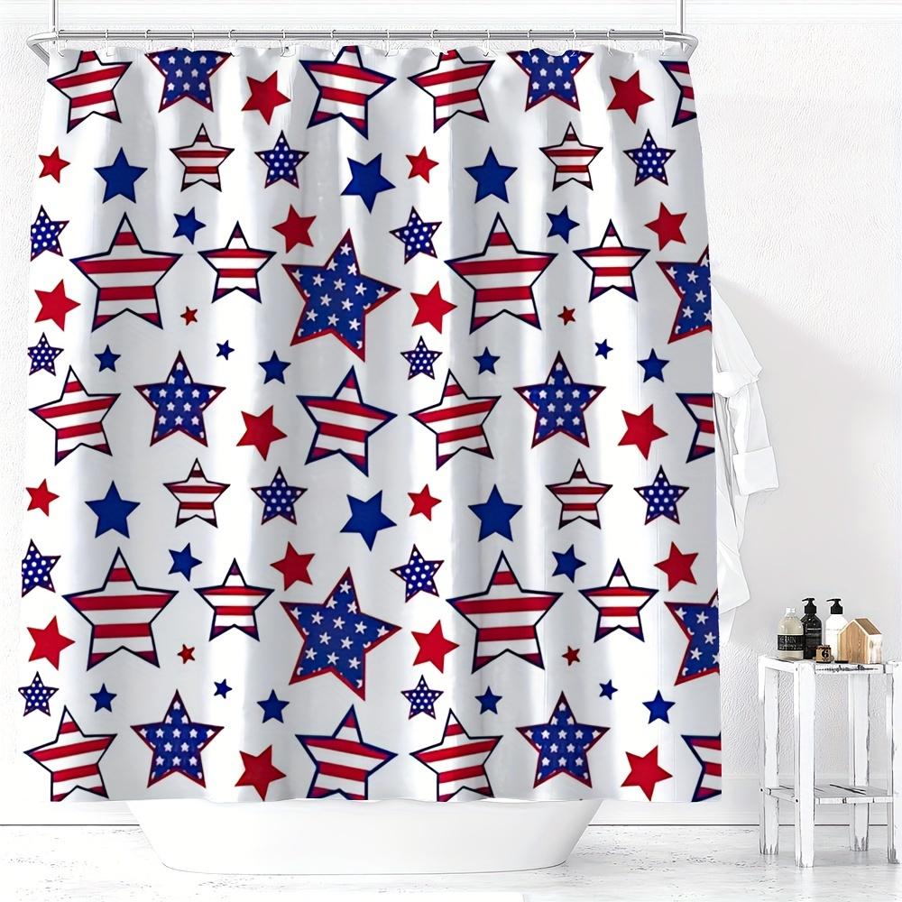 YWJHUI Patriotic American Flag Shower Curtain - Red, White & Blue Star Pattern,  Includes Hooks, All Seasons Bathroom Decor