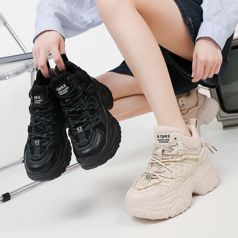 Fleece dad shoes women's, autumn and winter women's shoes new thick-soled heightening ins warm casual sports shoes