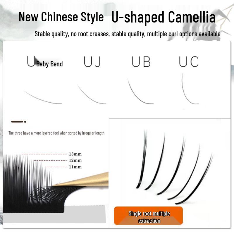 Camellia Eyelash Extensions: U-shaped Fox-like Comic Style, Baby Curl for Beautiful Lashes
