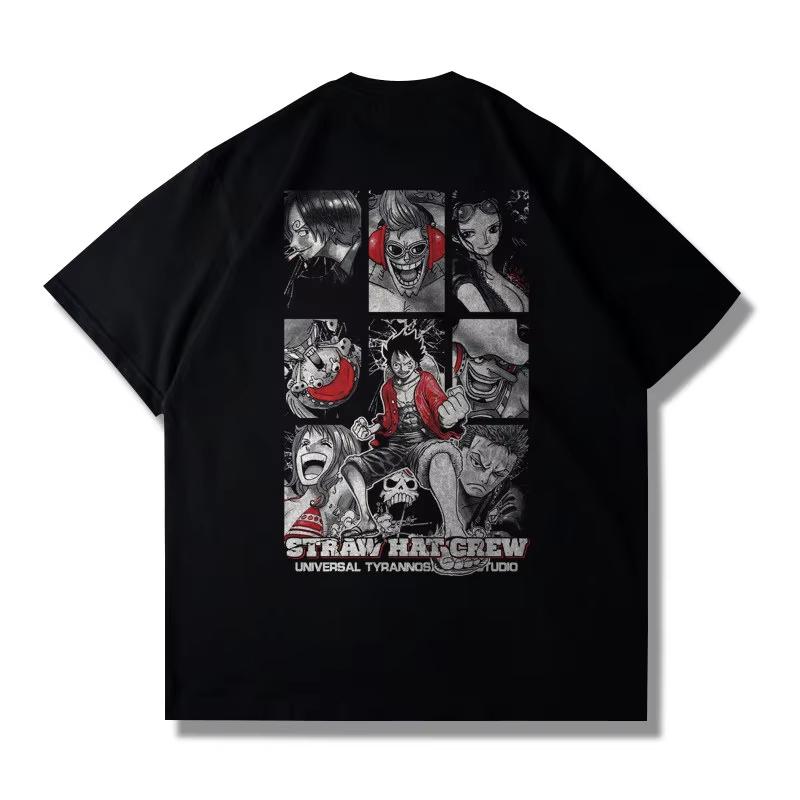 Japanese Cartoon Anime ONE PIECE One Piece Shortsleeved Tshirt for Unisex and Women Summer Heavyweight Drop Shoulder Loose Luffy