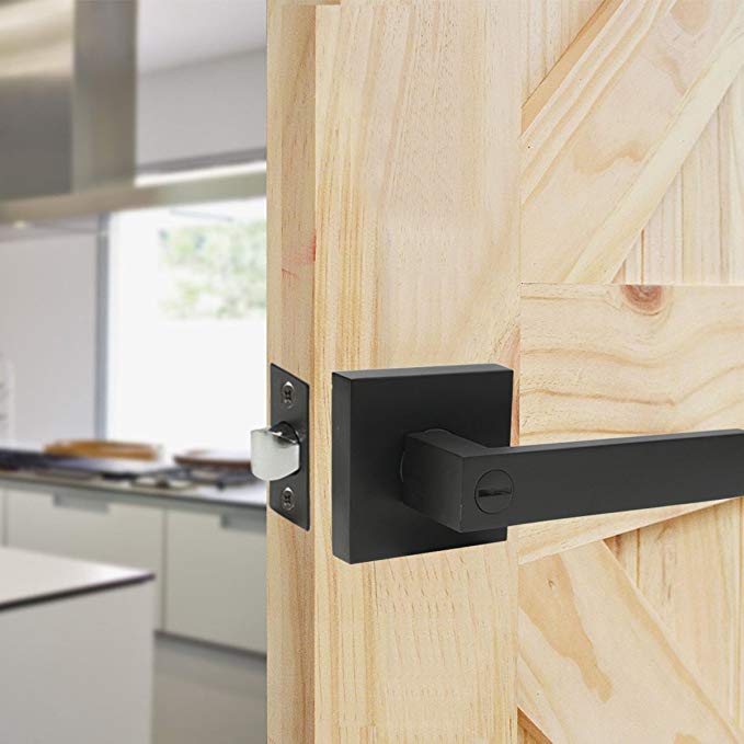 Minimalistischer Sichtschutz Röhrenförmig Matt Quadratisch Schwarz Hebel Durchgangshebel Toiletten-Seiten Griff Badezimmer-Türschlossgriff Schwarz