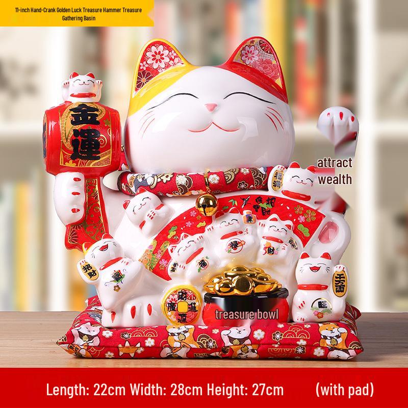 Ceramic Waving Fortune Cat Figurine for Home or Shop Decor
