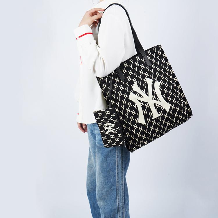 New MLB Monogram Collection Polyester Combo Bag, Tote Bag, Shopping Bag, Shoulder Bag, Handbag Women's Black 3AORL011N-50BKS