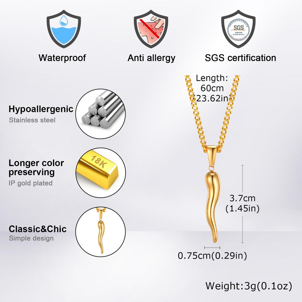 ITALIENISCHES HORN Halsketten für Männer Frauen,Edelstahl Italienisches Cornicello Anhänger Halsketten,Unisex Schmuck Geschenke
