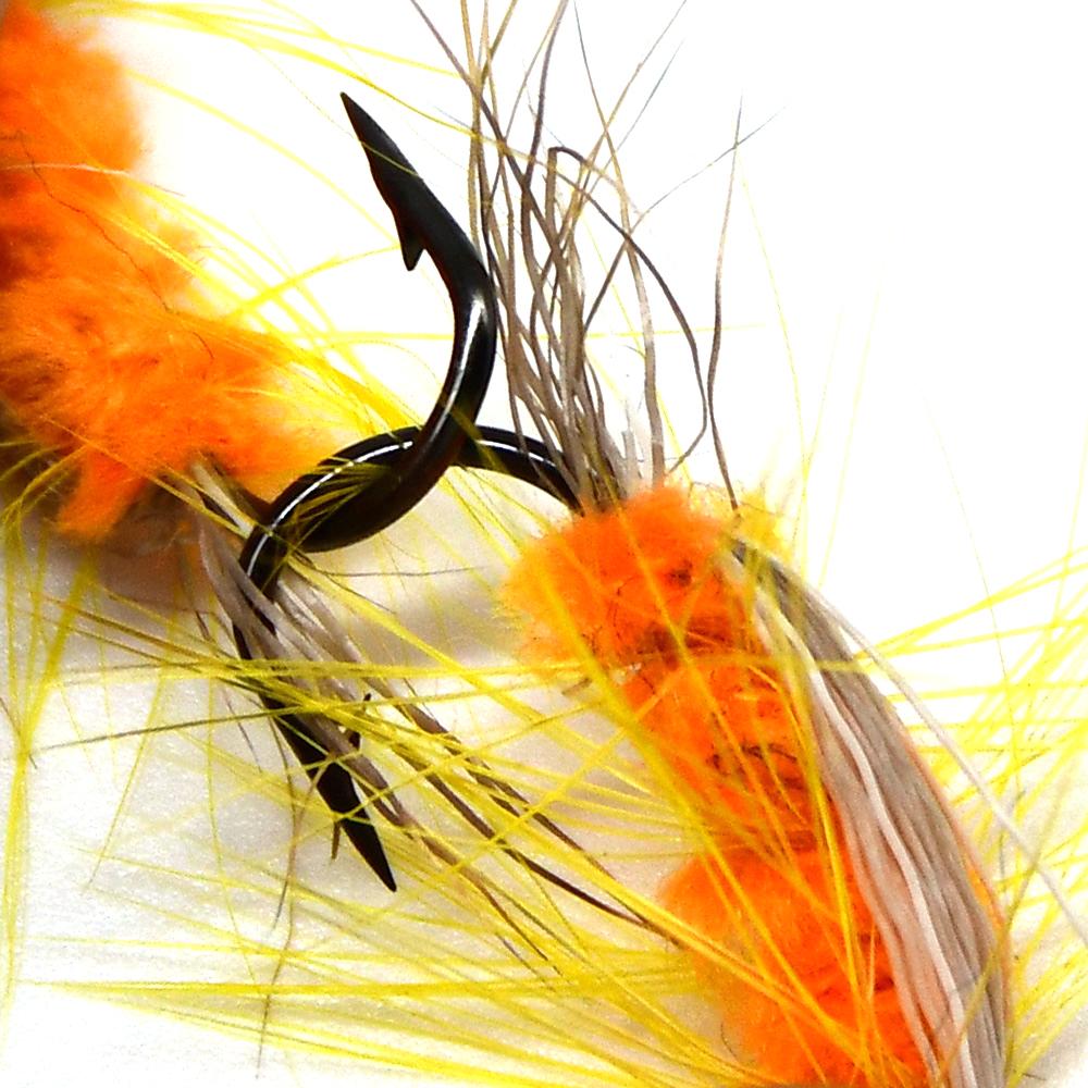 MNFT 10PCS 6# Yellow Beard Orange Worm Fly Trout Fishing Fly Bait