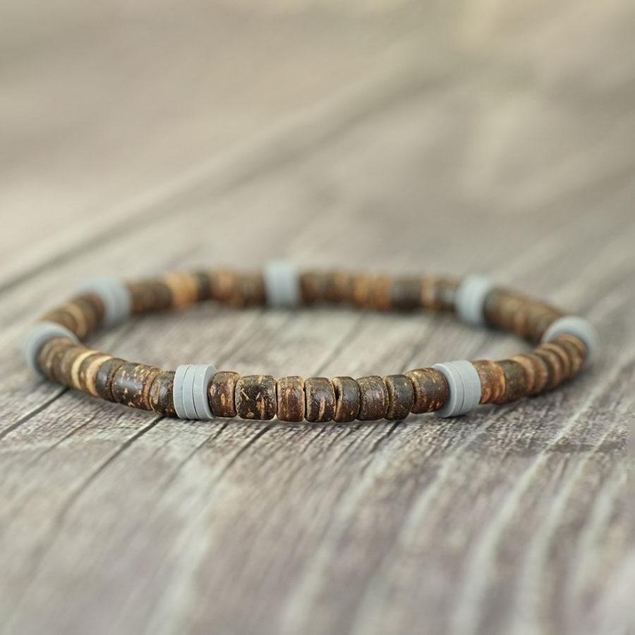 

Noter New Natural Coconut Beads Wooden Bracelet Unisex Poly Clay Strand Braslet Beach Surfing Jewelry Lightweight Comfortable срібло сірий колір