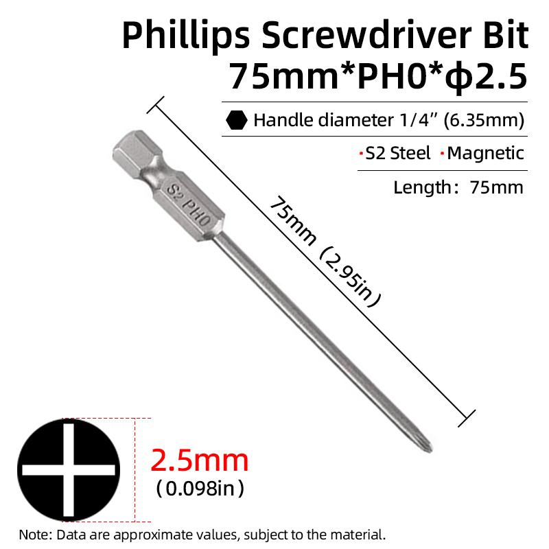 1PC Phillips-Schraubendreher-Bits Kreuzkopf Magnetische Schraubendreher PH00 PH1 PH2 S2 Legierter Stahl Sechskantschaft Handwerkzeuge 50/75/100/150mm