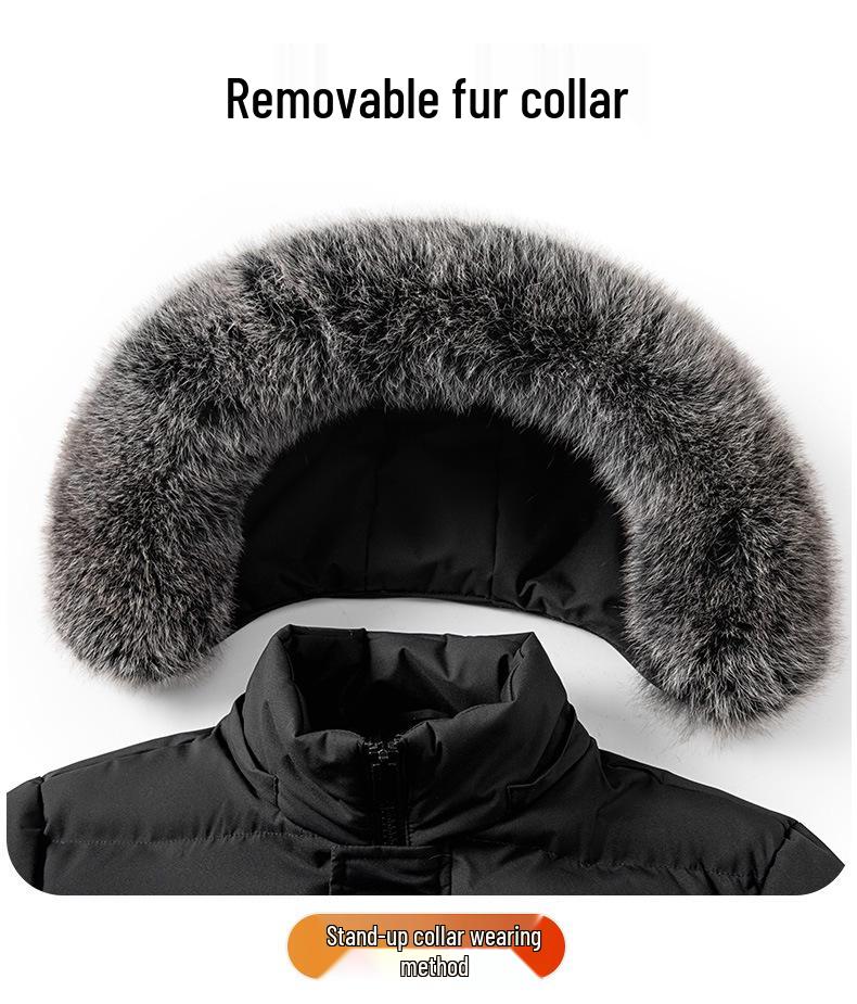 Men's Plus Size Mid-Length Winter Jacket with Detachable Hood and Fur Collar