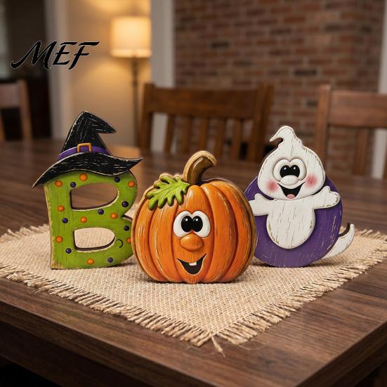 Farmhouse Halloween Entryway Accents Wooden Ornament, Retro Solid Ghost/Letter/Pumpkin Sign, Tabletop Rustic Wood Craft Centerpiece Decoration