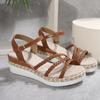 Fashion Vintage Brown Pu Weave Straps Sandals Women Bohemia Platform Wedge Heels Shoes Women Comfortable Daily Shoes Plus Size 36-43