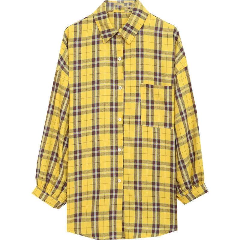 Spring and Autumn Plaid Women Shirt Oversize Tops Women's Loose Clothing Long Sleeve Chic Female  Shirts