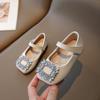 Girls Leather Shoes Chic Korean Style Rhinestones Buckle Little Big Kids Princess Mary Jane Children Fashion Dress Flats Sweet