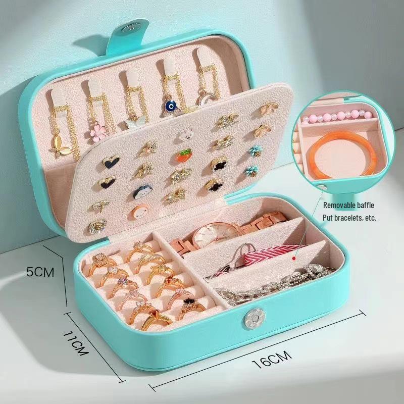 Exquisite Portable Jewelry Box: Compact Travel Storage for Earrings, Rings & Necklaces with Double-Layer Design