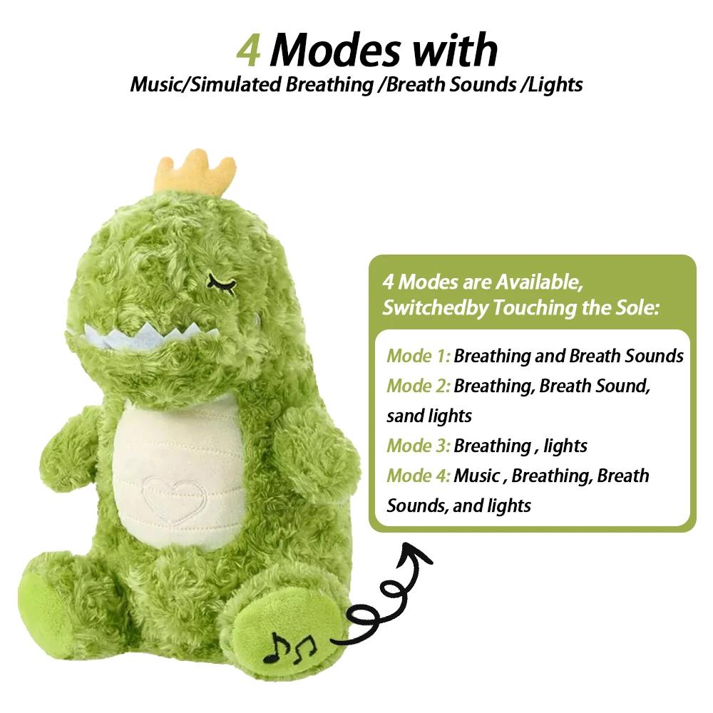 

Breathing Green Dinosaur Stuffed Plush Toy 4 Modes with Lights and Sounds Newborn Sensory Comfortable Baby Gift 28cm-32cm