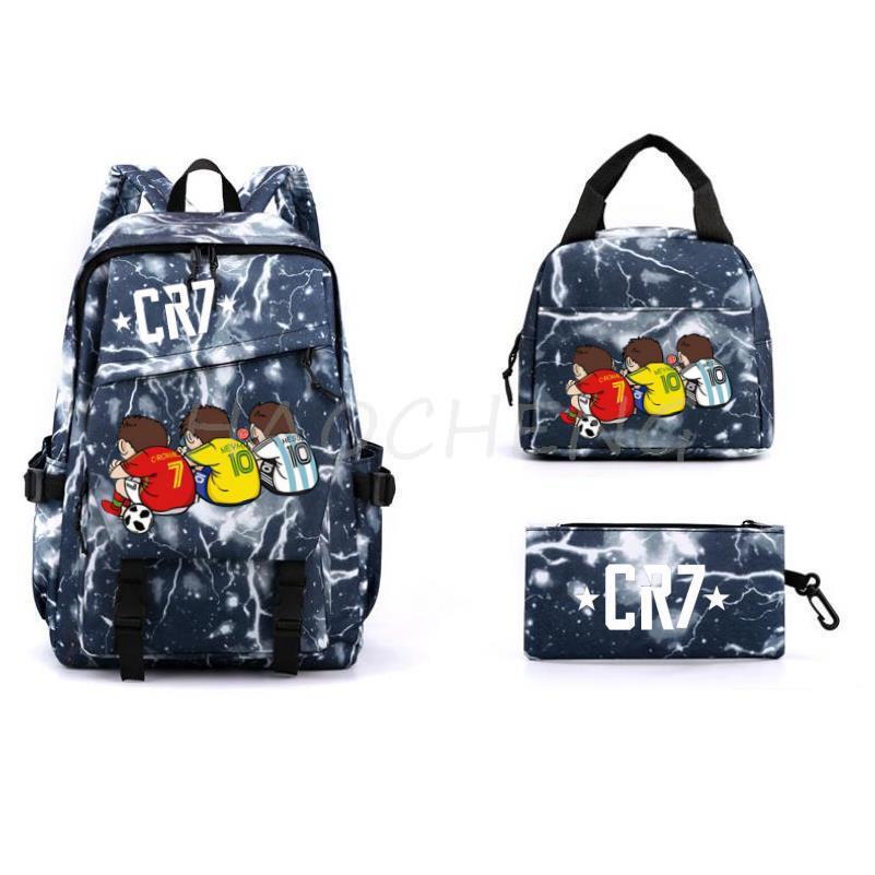 Zaino Scolastico a Tre Pezzi con Stampa di Stella del Calcio Sportiva per Studenti delle Scuole Primarie e Secondarie, Unisex
